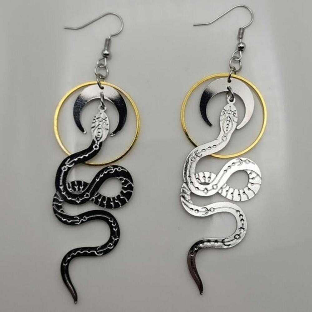 Shadow & Soul Celestial Serpent Moon Phase Snake Earrings - Picture 6 of 6